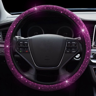 Cubierta del volante del coche decorativo diamante rosa brillante Universal mujeres (1)