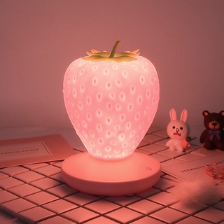 Creativo fresa de silicona luz de noche LED cuidado de los ojos táctil atmósfera luz de los niños de dibujos animados USB recargable mesita de noche lámpara