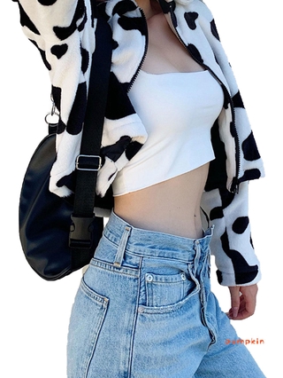 pp-mujeres vaca impresión abrigo, otoño e invierno adultos manga larga cuello de solapa cardigan (3)
