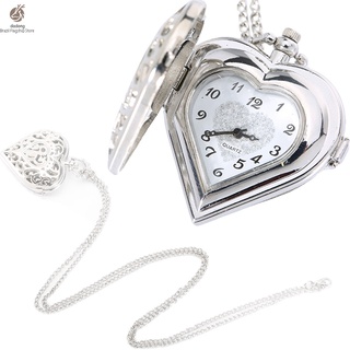 reloj de bolsillo de cuarzo hueco en forma de corazón con colgante de cadena reloj de regalo para mujeres