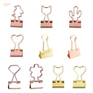 SAY 10 Pack de Clips de carpeta en forma de gatito, Clip de alambre de papel, diseño de oro rosa, Metal pequeño Swallowtail, Kits de abrazaderas para oficina