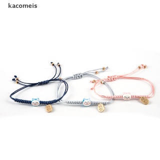 [Kacomeis] Handmade Lucky Cat Rope Bracelet Birthday Gifts Charm Maneki Neko Couple Bangles RYU