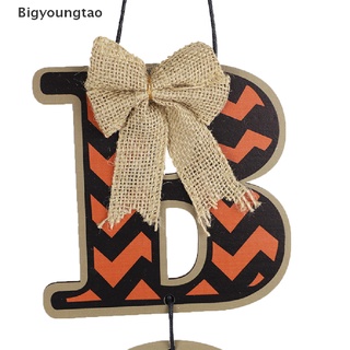 Bigyoungtao 1 pza Placa De puerta De madera con Letras colgantes Para Halloween Boo