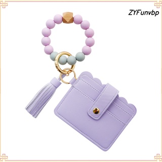 Women\\\'s Wristlet Wallet Credit Card Holder Bracelet Key Chain with Tassel