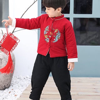 polanu 1set niño tang traje de estilo chino abrigo de algodón niños ropa caliente para año nuevo