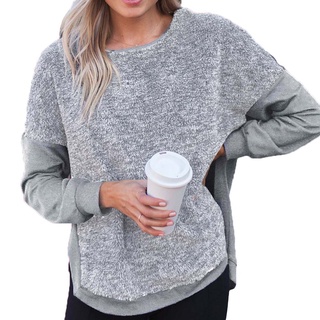 Suéter de manga larga para mujer, empalme lateral, dividido Irregular, Casual, suéter