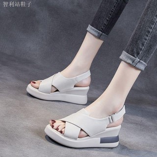 Thick-soled wedge sandals women 2021 new summer leather high-heeled fish mouth women s shoes soft leather high platform shoes (9)