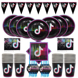 Tik Tok Series Theme Birthday Party Supplies Disposable Tableware Decor Plates Cups Tablecloth Banner (1)
