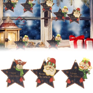 Conjunto de 3 decoraciones navideñas de dibujos animados de Santa/Snowman/alce impreso en forma de estrella colgantes de madera de navidad adorno para la tienda de casa TIKTOK @MY