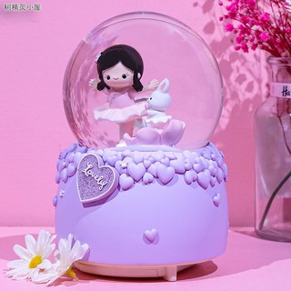 Creative girl heart flower stamen girl crystal ball music box with snowflake lights home decoration ornaments birthday gift