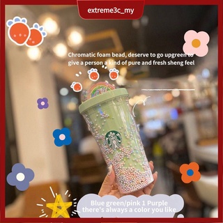 En inventario: Starbucks Starlight Cup 450ml Rainbow Star Cold taza vaso de doble capa de plástico taza de café vaso con botella de agua de paja reutilizable: extreme3c