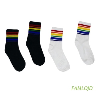 famlojd harajuku arco iris rayas medias cool skateborad calcetines largos calcetines de tobillo mujer