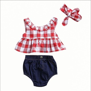 niños bebé recién nacido niñas volantes cuadros tops camiseta+pantalones cortos de algodón ropa
