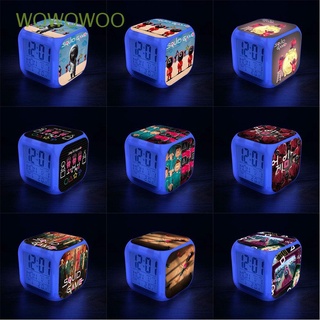 WOWOWOO New Squid Game Alarm Clock Mute Bedside Clock Led Color Changing Clock Night Light Gift Student Hot Square Clock