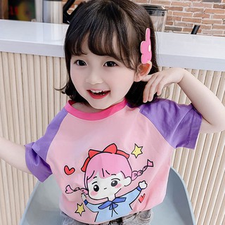 bobora verano niñas moda coreano color coincidencia de dibujos animados de manga corta t-shirt top
