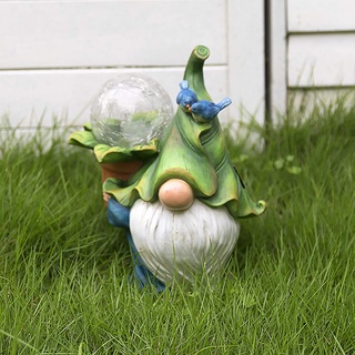 Fou_solar estatua enana sin rostro resina Gnome bola de vidrio luz escultura de jardín