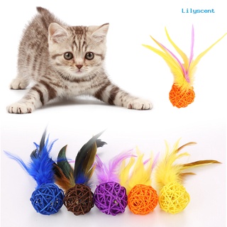 lilyscent colorido gatito gato jugando catch juguete campana interactiva ratán bola suministros para mascotas