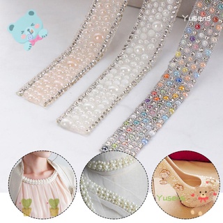 Yusens 1 yarda ropa caliente Fix diamantes de imitación colorido perla cadena de cristal bandas apliques DIY ropa accesorios de hierro en vestido de novia recorte