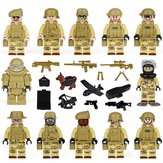 12PCS SWAT Marines policía guerrero LEGO minifiguras bloques de construcción Compatible LEGO muñecas con arma accesorios figuras marrón perro niños dibujos animados personajes juguete niños regalos