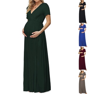 dialand _mujer embarazo cuello V manga corta vestido de maternidad señora vestido ropa