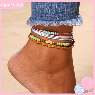 4 unids/Set multicapa colorido con cuentas playa descalzo sandalia tobillera pulsera de tobillo