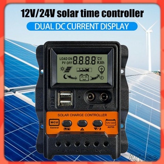 cod 10a 20a 30a 12v 24v auto controlador de carga solar pwm controlador pantalla lcd dual usb 5v salida panel solar cargador regulador ari