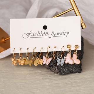 5 unids/Set colorido mariposa oro pendientes elegantes colgantes para mujer accesorios joyería (6)