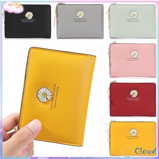 CLOUD High Quality Small Daisy Card Holder Gift Wristlet Clutch Small Daisy Short Coin Purse Zipper Bag Multiple Card Slots PU leather Fashion Women Girl Bow Pendant Wallet/Multicolor