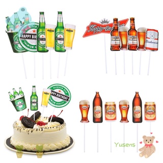 Yusens - juego de banderas para tartas rojas, color verde, para hornear, cerveza, decoración de boda, fiesta, feliz cumpleaños, 6 piezas, decoración de cupcakes, Multicolor