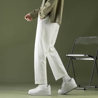 Verano Simple Color sólido pantalones deportivos versión de los hombres de la tendencia suelta salvaje pantalones rectos blanco Casual pantalones (4)