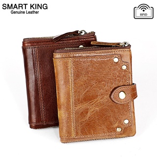 Smart King corto monedero para hombres genuino cuero de vaca RFID Retro de la vieja moda de negocios Casual bolsa de embrague