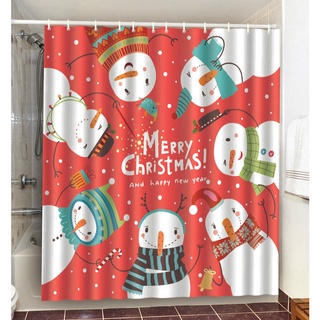 Cortinas de ducha impresas navidad muñecos de nieve decoración de baño con ganchos impermeables (1)