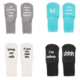 LES 2 Pairs Newborn Baby Non-Skid Gripper Ankle Socks Cute Funny Sayings Letters Kids Infant Autumn Cotton Hosiery Gift 0-2T (1)