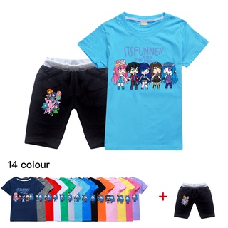 Funneh and the Krew Cartoon Boy camiseta de manga corta 2pcs moda negro pantalones cortos niños lindo traje deportivo ropa