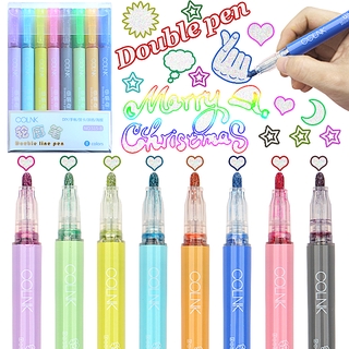 8 Colors Double Line Glitter Marker Pen DIY Painting Graffiti Pens Art Supplies