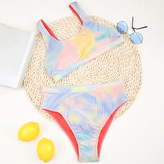 poetil verano mujeres sexy tie dye sujetador cintura alta bragas bikini traje de baño conjunto ropa de playa (1)