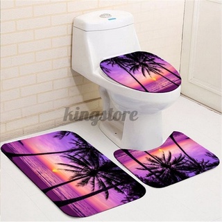 ON SALE Beach Sunset Purple Coconut Palm Leaf Printed Waterproof Bathroom Shower Curtain Non-slip Bath Mat Rugs and Carpets Toilet Seat Cover Set