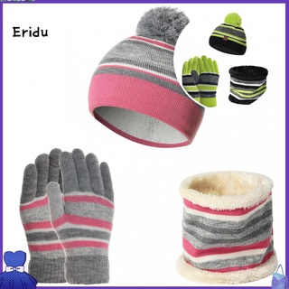 Erin Unisex niños gorra bufanda guantes de moda rayas de punto sombrero bufanda guantes forro polar para uso diario