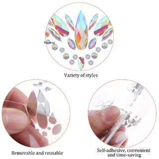 fvuwtg 6 conjuntos de gemas de sirena de la cara del festival joyas de cristal bindi arco iris lágrimas diamantes de imitación cl