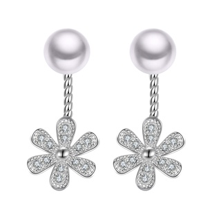 Silver Pearl Stud Earrings Daisy Flower Drop Dangle Earrings For Women Brides (1)