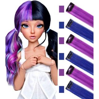 atardecer mqy 9pcs arco iris accesorios de pelo clip de muñeca en/en multicolor fiesta reflejos rectos extensiones de color para niñas y muñecas americanas peluca piezas de pelo colorido (6)