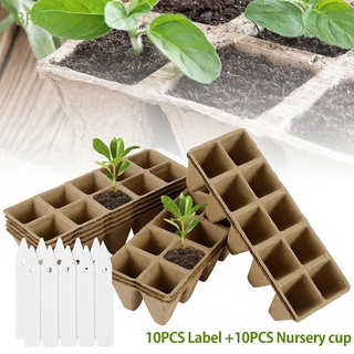 BRANDI 10Cells Nursery Tray Garden Seed Grow Box Seedling Tray Seed Starter Plant Biodegradable Propagation With Labels 10Pcs Flower Pot