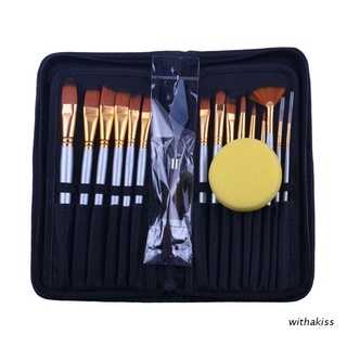 withakiss Artist Paint Brush Set - 15 Sizes Paint Brushes for Acrylic Watercolor Oil Gouache Paint - Perfect Gift for Artists, Adults & Kids - Free Painting Knife and Watercolor Sponge
