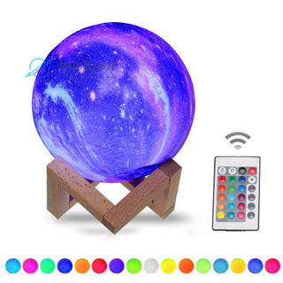 [en Stock] 20 cm/7.9 pulgadas impresión 3D estrella luna lámpara USB Led en forma de luna luz de noche con Base de 16 colores cambiantes táctil y Control remoto luz de la estrella regalos (1)