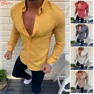 Camisa Casual para hombre de manga larga Slim Fit blusa muscular botón abajo camisas Tops