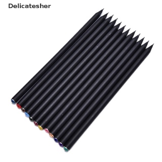 [delicatesher] 2 x lápiz hb de varilla negra con colorido diamante pintura escolar lápiz de escritura, caliente