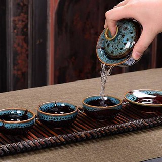 Kiln Change Glaze Cover Bowl Zisha Geni tapa tazón creativo Kung Fu té tazón de cerámica té pescado té tazón (3)