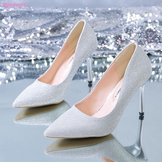lentejuelas plata tacones altos mujer stiletto dedo del pie puntiagudo rosa zapatos de boda zapatos de cristal banquete único zapatos de novia zapatos de dama de honor zapatos