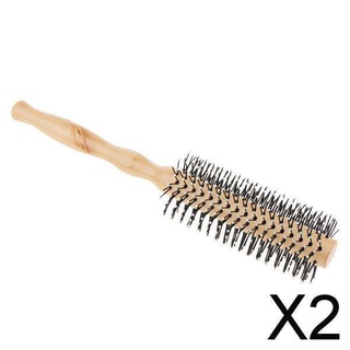 2X Wooden Lotus Round Hair Care Brush Wavy Curling Detangling Comb Hairbrush M
