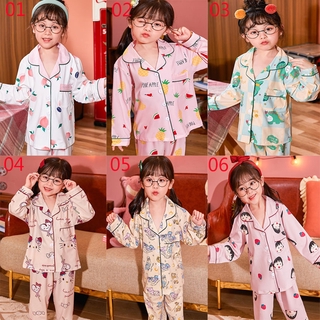 Los niños de algodón pijamas niños dulce ropa de dormir niñas de manga larga Tops + pantalones pijamas traje ropa de hogar Baju Tidur